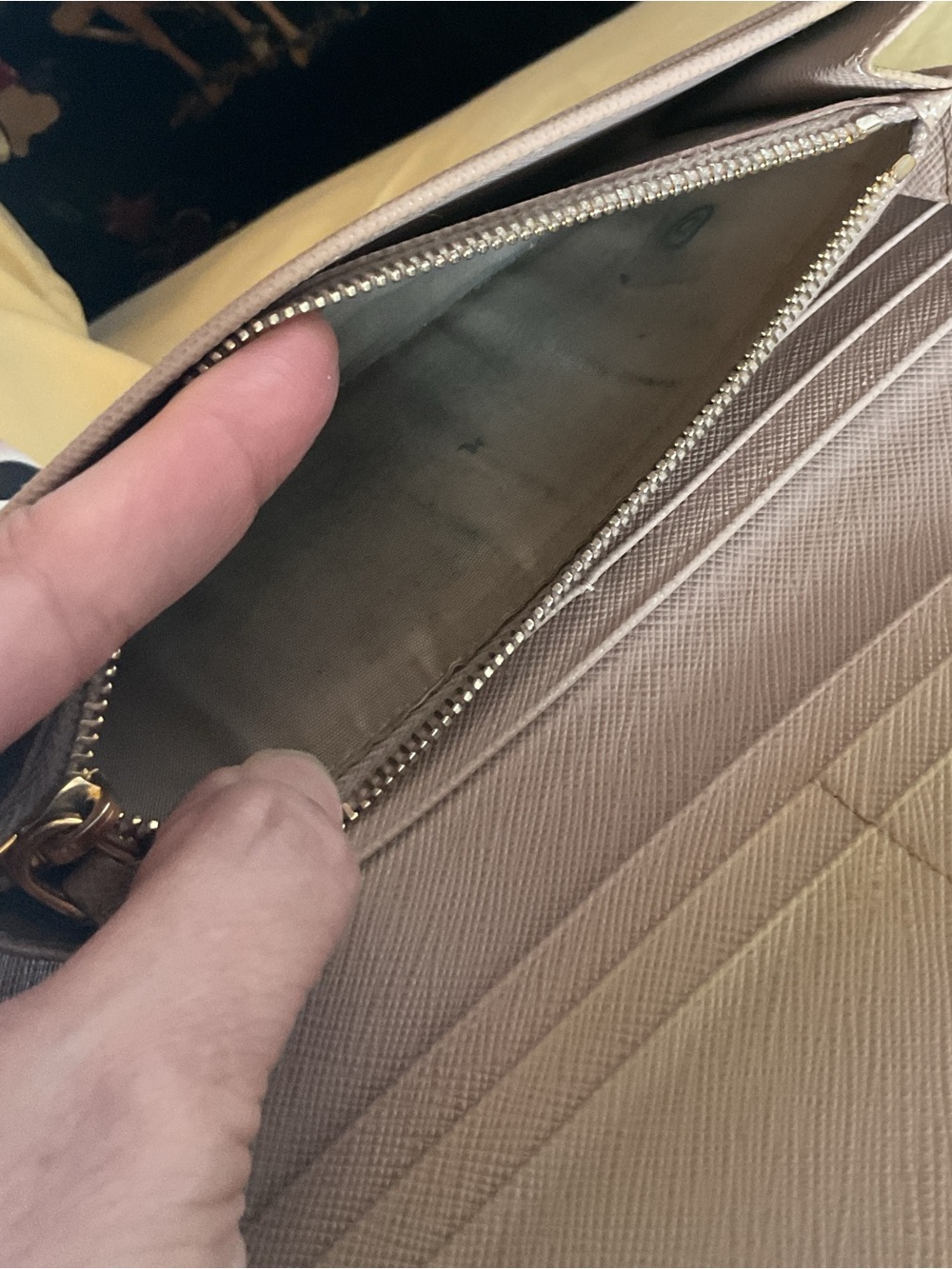 Prada Taupe Saffiano Leather Continental Wallet with Gold Logo - Picture 6 of 11